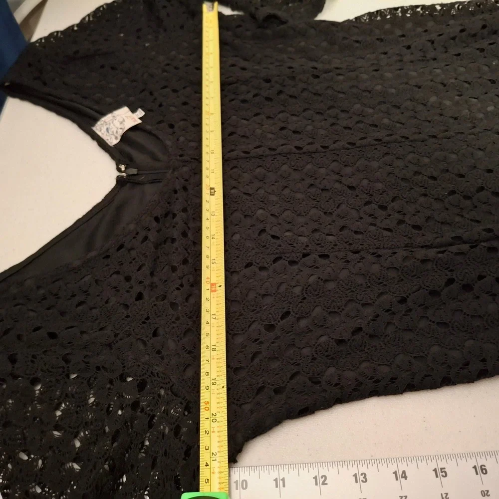 Naif Black Lace V Neck Crochet Bell‎ Sleeve A Line Dress Plus Size 1X